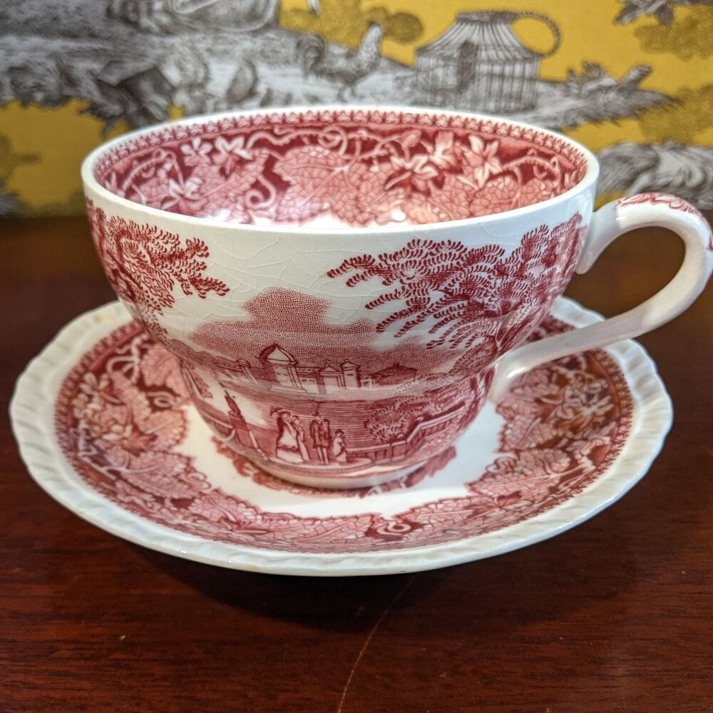 ca 1940 Mason's Vista X-large jumbo red transferware breakfast tea cup saucer